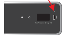 Кнопка восстановления находится на нижней панели систем Polycom RealPresence Group 700