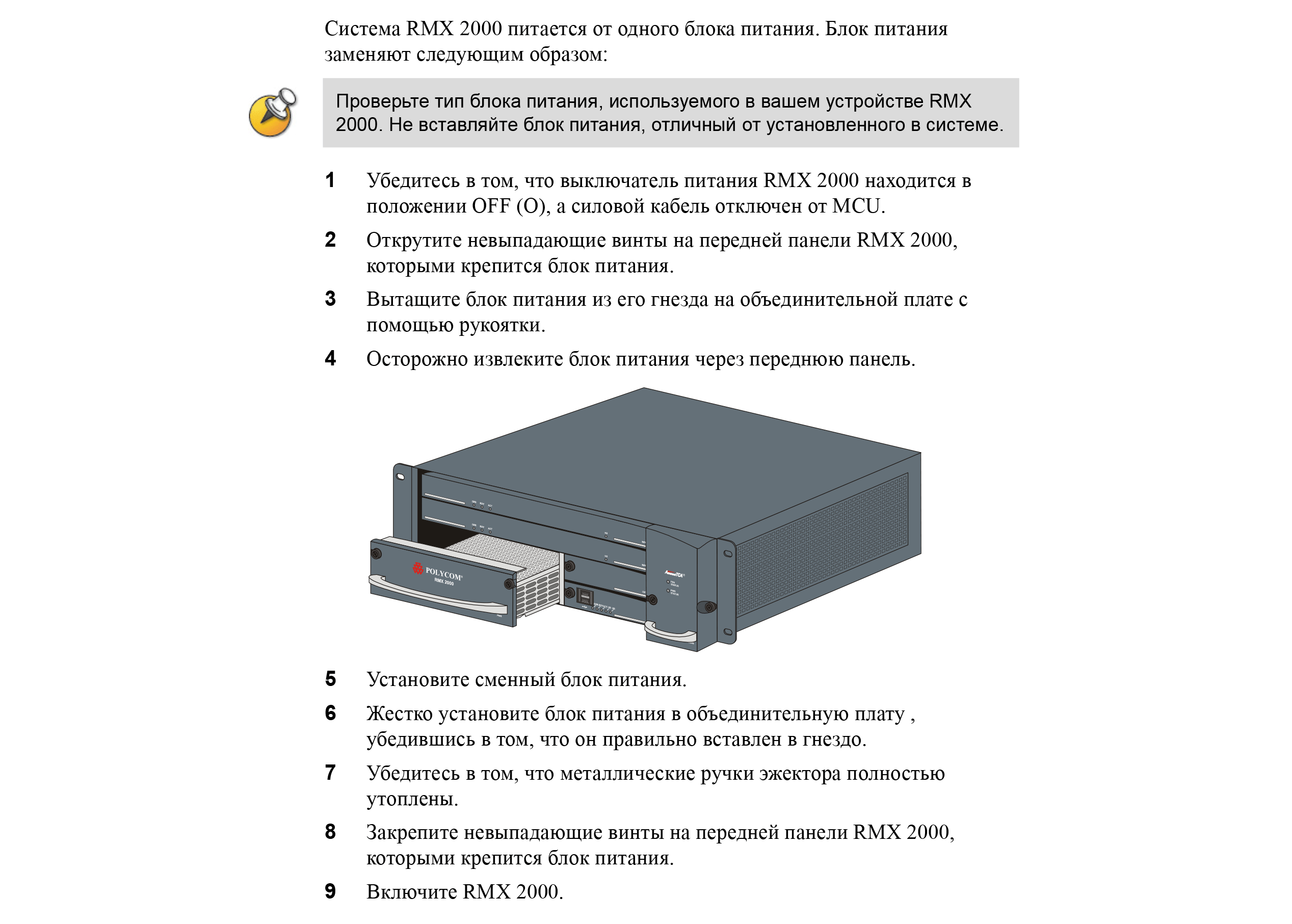 Установка и подключение RMX-2000 Power Supply Drawer Assembly (field replaceable)