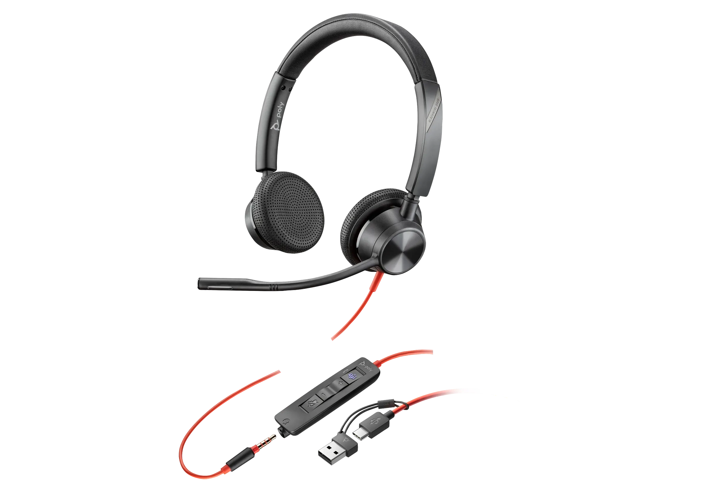 8X222AA Poly Blackwire 3325 Stereo Microsoft Teams Certified USB-C Headset +3.5mm Plug +USB-C/A Adapter